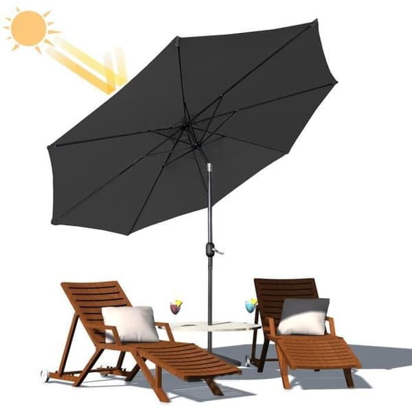 LZQ Parasoll för Trädgård Ø300 cm med Veva och UV-skydd 40+, utan Stöd, för Strand, Patio, Trädgård, Balkong, Terrass, Grå