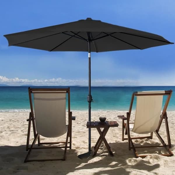 LZQ Parasol för Trädgården Ø350 cm med Vevarm och UV-skydd 40+, utan Stöd, för Strand, Patios, Trädgårdar, Balkonger, Terrasser, Grå