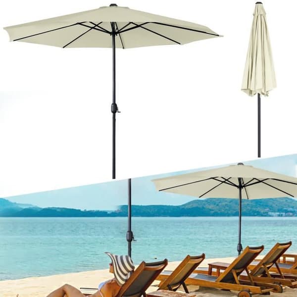 LZQ Trädgårdsparasol Ø350 cm med Vevar och UV-skydd 40+, utan Stöd, för Strand, Patio, Trädgård, Balkong, Terrass, Beige