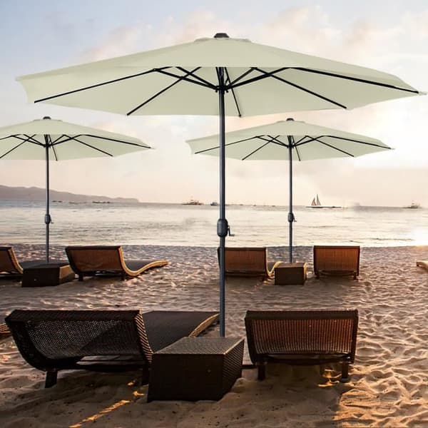 YUENFONG Uteparaply Justerbar Parasol med Vev 350cm UV-skydd för Trädgård, Balkong, Terrass, Beige