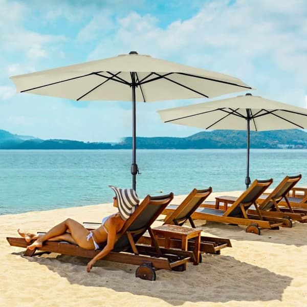 YUENFONG Uteparaply Justerbar Parasol med Vev 350cm UV-skydd för Trädgård, Balkong, Terrass, Beige