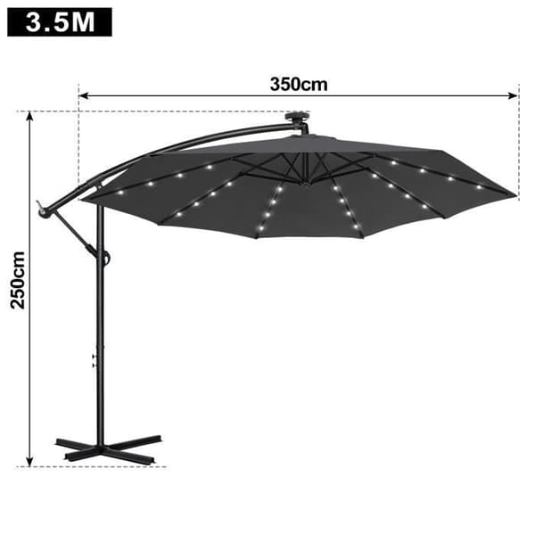 XMTECH Trädgårdsparasol med solenergi LED Uteförskjuten Solskärm för Terrass Balkong 350cm, Justerbar i Aluminium, Mörkgrå