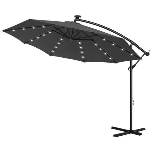 YUENFONG Outdoor Garden Parasoll med vev aluminiumparaply UV 40+ skydd, Ø300cm, grigio scuro, med solar LED