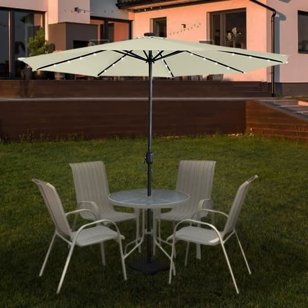 YUENFONG 350 cm Höj- och sänkbart parasoll i aluminium med vev och UV-skydd 40+, med LED, Beige