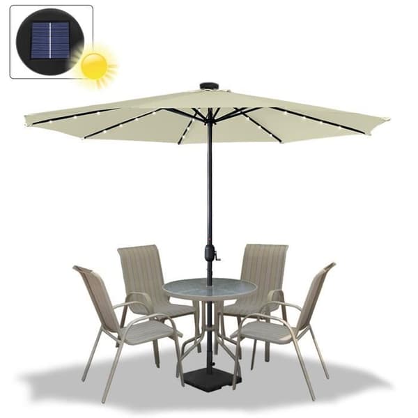 YUENFONG 350 cm Höj- och sänkbart parasoll i aluminium med vev och UV-skydd 40+, med LED, Beige