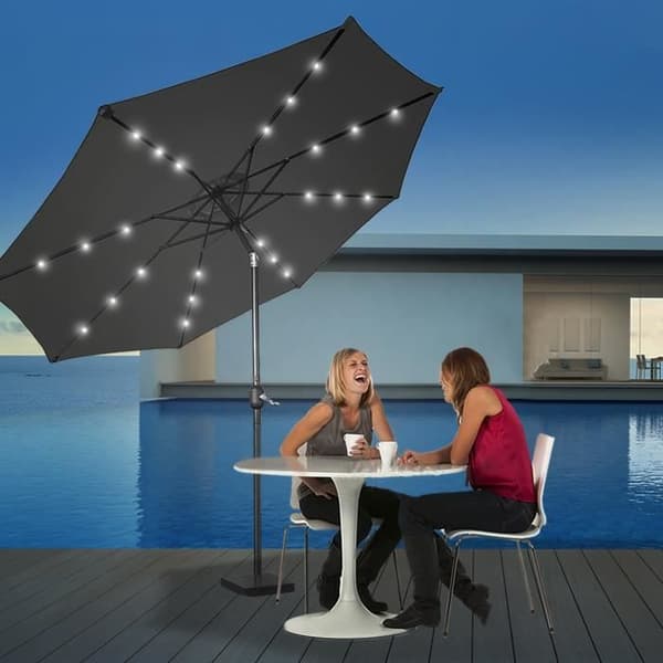 YUENFONG 300 cm Lutande trädgårdsparasol i aluminium med vev och UV-skydd 40+, med LED, Mörkgrå