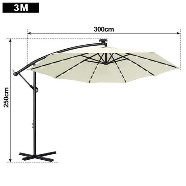 LARS360 Beige Trädgårdsparasoll Fribärande Parasoll i stål och polyester med Solar LED Höjdjusterbar Ø300cm UV40+ skydd