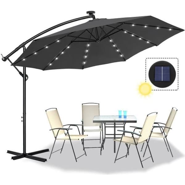 LARS360 Aluminiumparasoll Ø300 cm Trädgårdsparasoll med solcells LED-belysning Justerbar höjd UV-skydd 40+ Mörkgrå