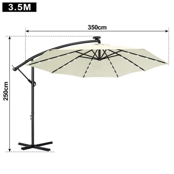 LZQ Trädgårdsparasol i Aluminium Ø350 cm med Solenergi LED, Justerbar UV-skydd Paraply med Veva, Terrass Balkong, Beige