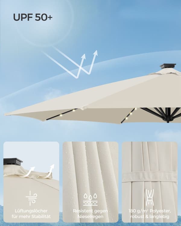 Parasol, Hængeparasol, 300 cm, Cremehvid.