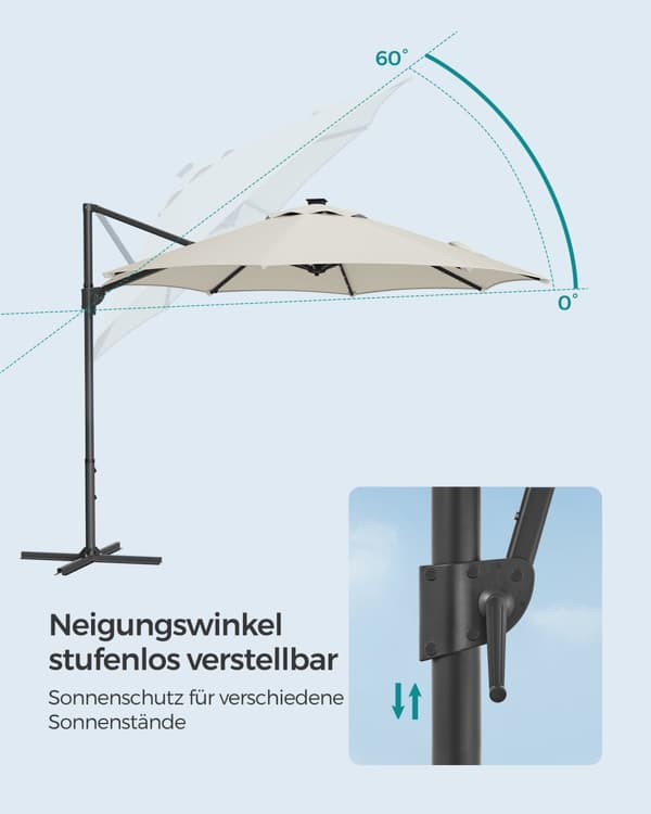 Parasol, Hængeparasol, 300 cm, Cremehvid.
