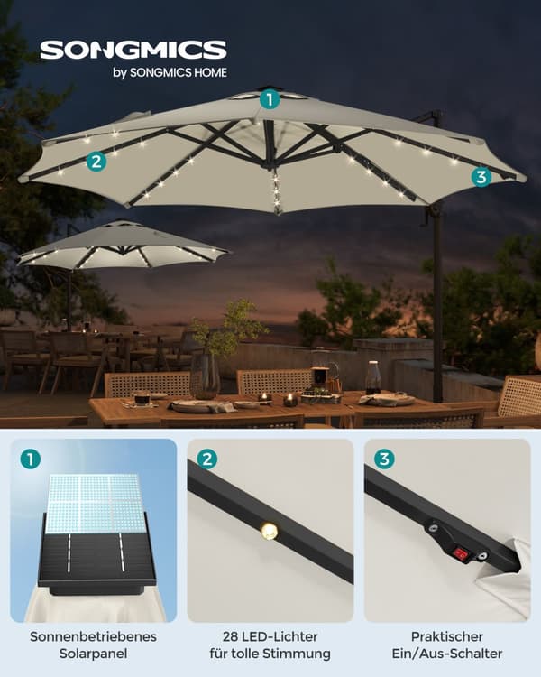 Parasol, Hængeparasol, 300 cm, Cremehvid.