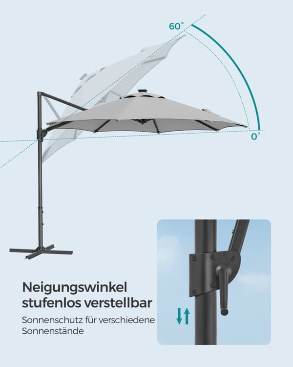 Parasoll, SONGMICS, 300 cm, Duvgrå.