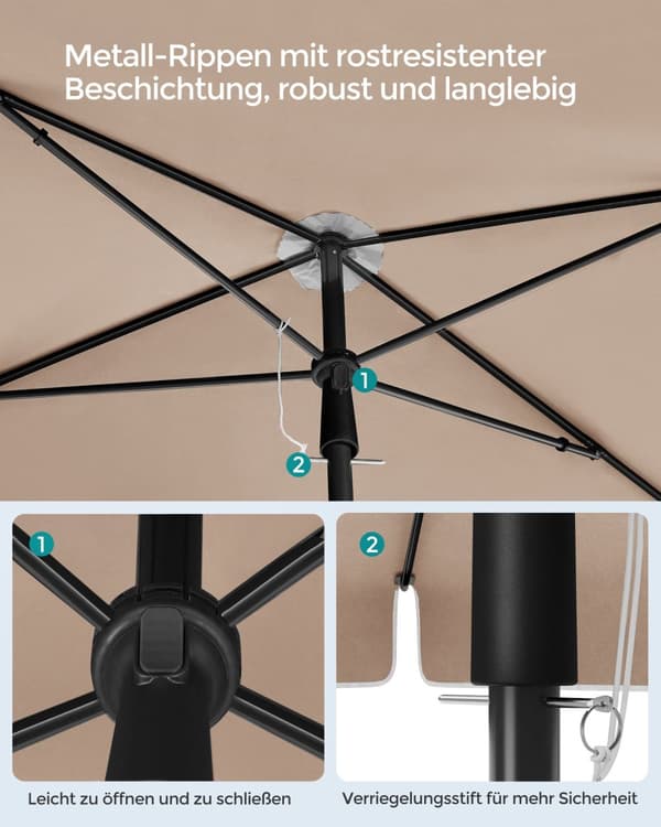 Parasol, SONGMICS, 200 x 125 cm, Grå.
