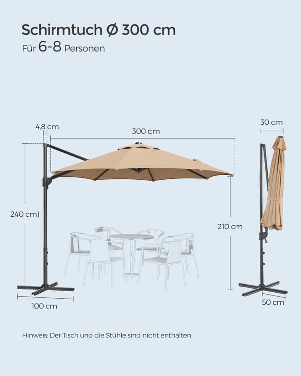 Aurinkovarjo, SONGMICS, 300 cm, Kamelinruskea.