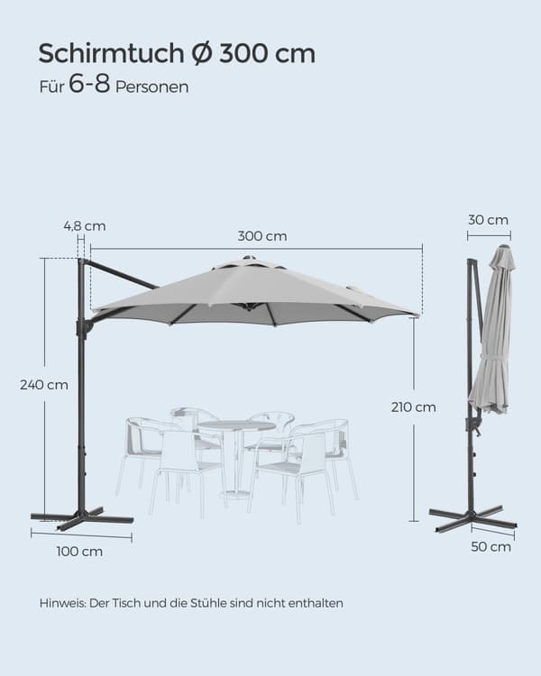 Auringonsuoja, varjoliina, Ø 300 cm, taubenharmaita.