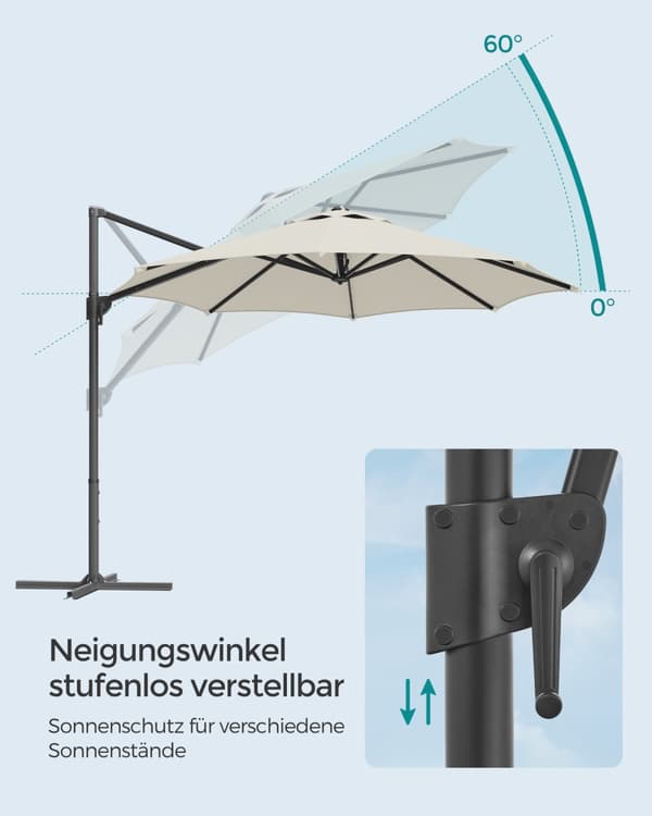 Aurinkovarjo, riippuvarjo, 300 cm, kerma.