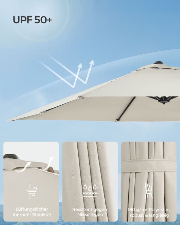 Paraply, SONGMICS Solparaply, 270x270 cm, Creme