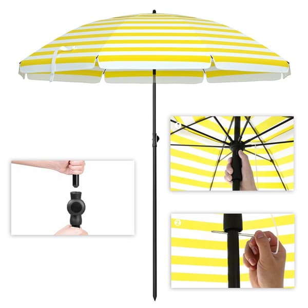 Parasol, SONGMICS, Ø 160 cm, Gul-Hvid stribet