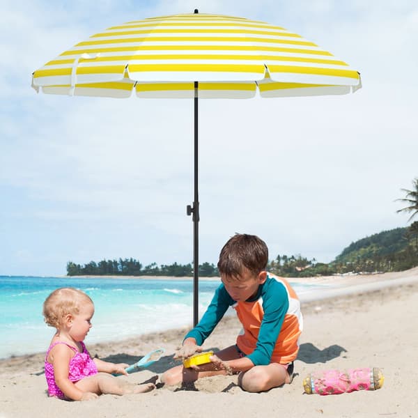Parasol, SONGMICS, Ø 160 cm, Gul-Hvid stribet