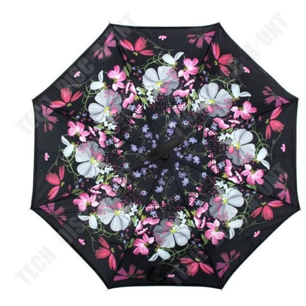 TD® C Automatiskt paraply Inverterad Vikning Tryckt Anti Wind Sun UV Parasoll Hand Free Dia. 98cm Flower Demon Julklapp