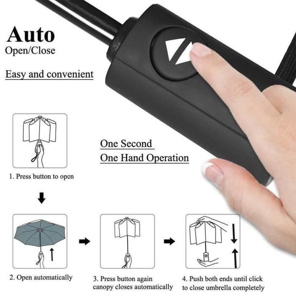 Fällbart paraply - Svart - Automatisk - Anti-vind - Unisex - Kompakt och lätt