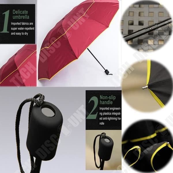 TD® Dual Purpose Paraply Anti-UV, Vind Dubbel Vattentät Tyg -130cm Röd