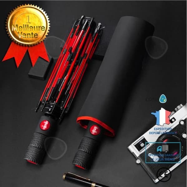 CONFO® Red Fiber Skeleton Trifold Paraply Parasoll Automatisk solskyddsparaply