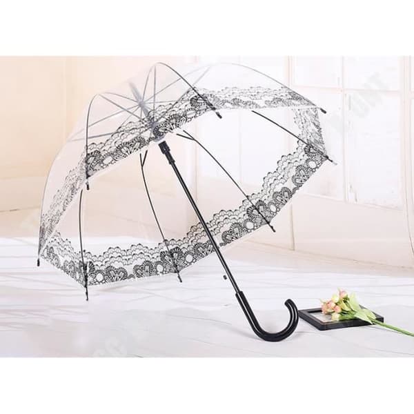 TD® Transparent Paraply Automatisk Bell Dome öppning Cane Bröllop Spets utskrift