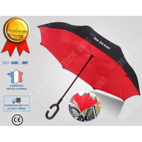 TD® Inverterat paraply kvinnor liten storlek anti storm fjäril fällbar barn man pojke manuell hand regn röd svart plast