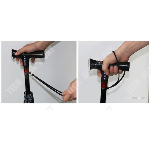 TD® Walking stick paraply kvinna man Lyxig LED dekorerad justerbar +100 kilo aluminium krycka design dubbel användning 88cm lättvikt