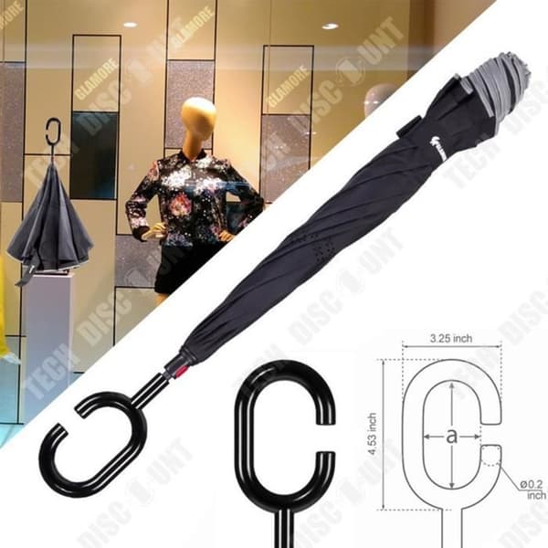 TD® Inverted Paraply Cane Black Double Layer Hands Free C Handtag Anti-UV Vindtätt Anti-rollover Inverterat väderparaply