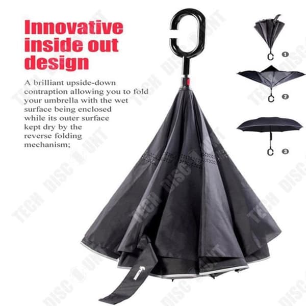 TD® Inverted Paraply Cane Black Double Layer Hands Free C Handtag Anti-UV Vindtätt Anti-rollover Inverterat väderparaply