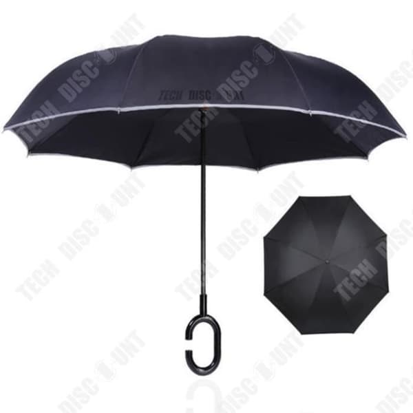 TD® Inverted Paraply Cane Black Double Layer Hands Free C Handtag Anti-UV Vindtätt Anti-rollover Inverterat väderparaply