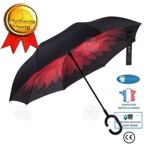 INN Inverted Reverse Paraply Automatiskt Handtag Stor Storlek Vattentätt Anti UV Vindtätt Anti-Rollover C Handtag Svart Röd~CC131