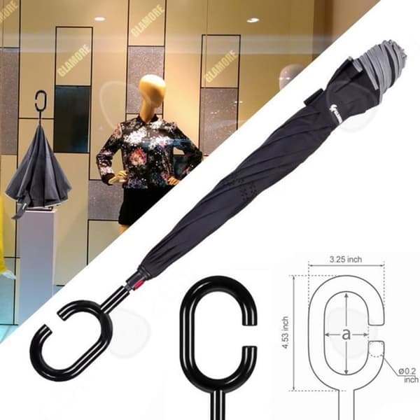 CONFO® handsfree inverterat paraply C-typ paraply Permanent manuell dubbellagers svart paraply för specialbil