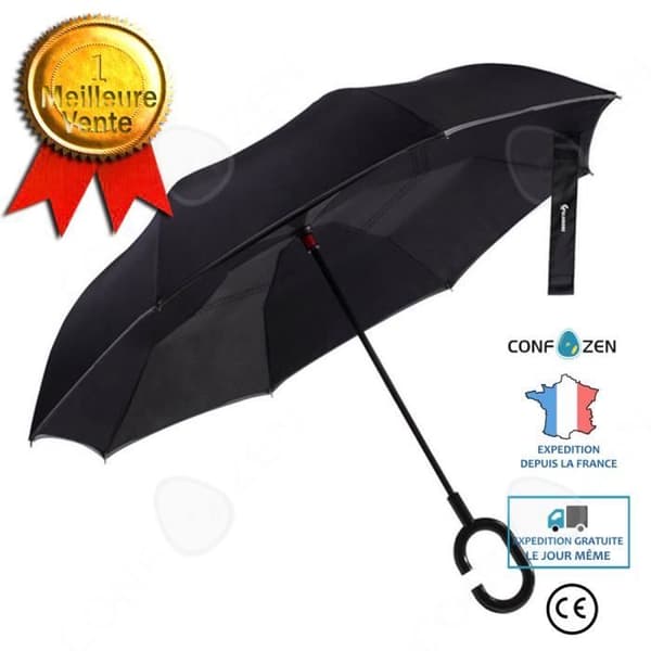 CONFO® handsfree inverterat paraply C-typ paraply Permanent manuell dubbellagers svart paraply för specialbil
