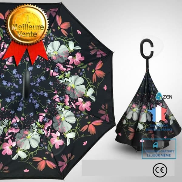CONFO Automatiskt Paraply Inverted Folding Printed Anti Wind Sun UV Parasoll Hand Free Dia. 98cm Flower Demon Julklapp
