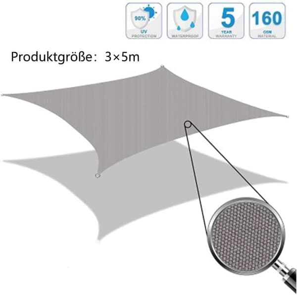 Vattentät Solsegel 3x5 m Solsegel / Segelduk-Beige/Grå UV-skydd för Utomhus