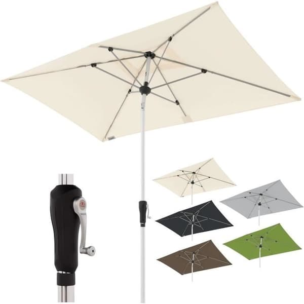 Rektangulär Doppler parasoll i aluminium med högkvalitativ vev för balkong eller terrass - 220 x 140 cm