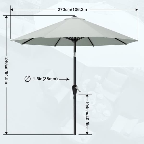 Terrassparasol för marknadsbord, 8 spjäll 2,7 m, ljusgrå - MasterCanopy