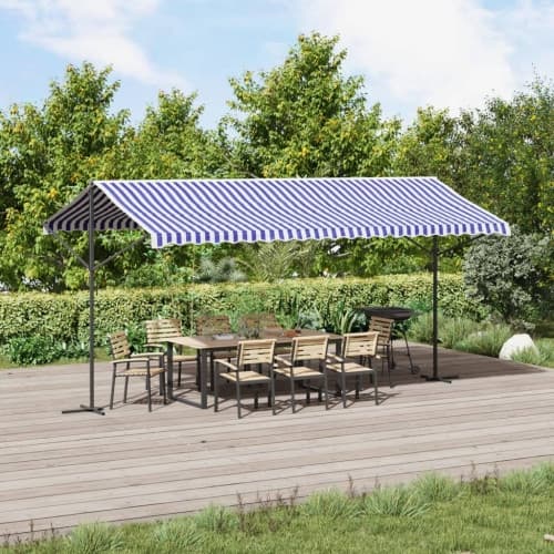 Fristående markis blå och vit 500x300 cm tyg och stål