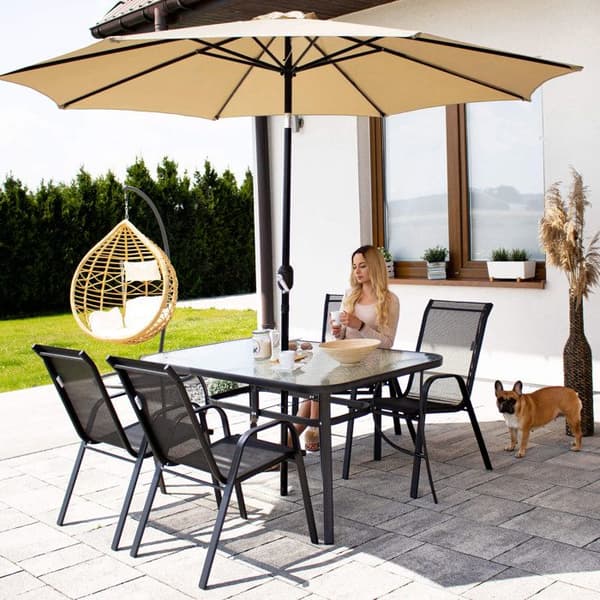 Springos® Trädgårdsparasol med lutningsfunktion och vevsystem 300 x 245 cm