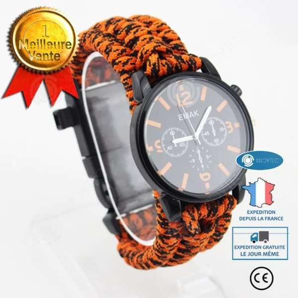 INN® Outdoor Mountaineering Sports Watch, Camping Luminous Survival Whistle, Fire Stick, Compass, Waterproof Watch, Saves