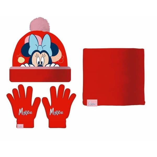 Hat, Gloves and Neck Warmer Minnie Mouse Lucky Röd Rosa 44-46 cm (S)