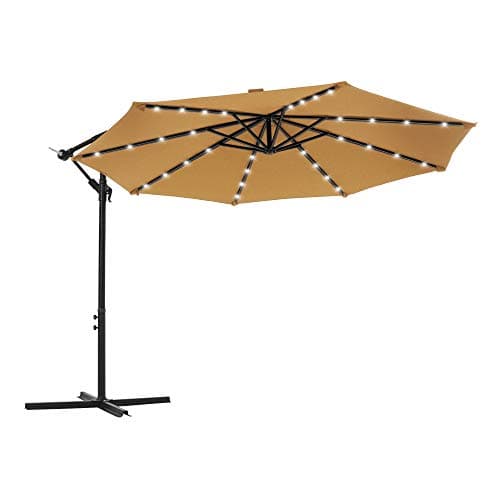 Parasol med LED solcellebelysning