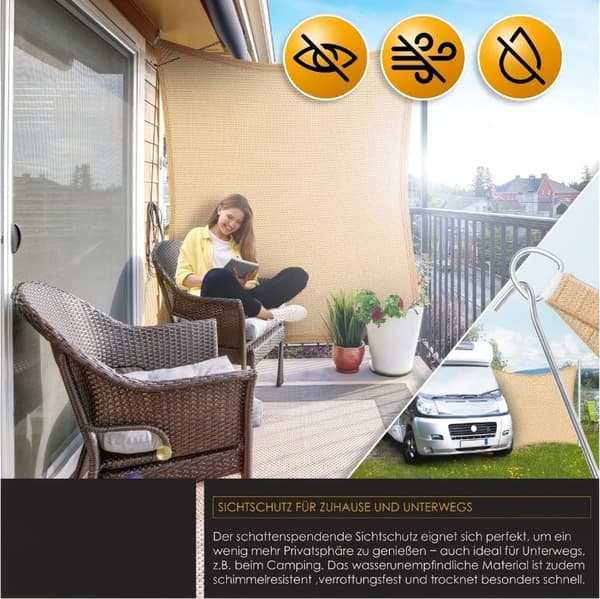 OBOSOE 5x3 m solsejl, HDPE stof, UV-beskyttelse til terrasse og have