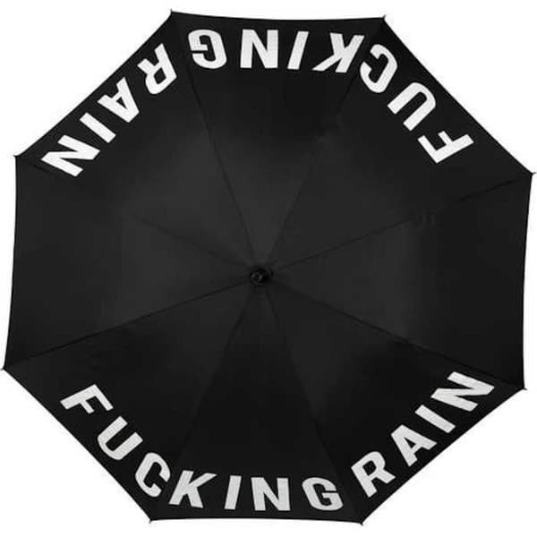 "F****** regn" automatiskt fällbart paraply. Original svart paraply med meddelande. Mått: 106 cm - FISURA