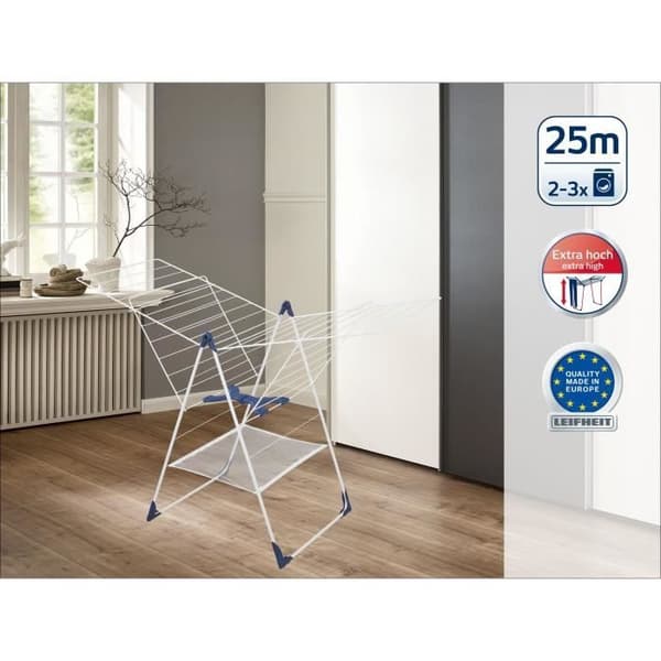 Fristående torktumlare - LEIFHEIT - Classic 250 Flex - 81409 - Enkel öppning/stängning - Tvättnät - 25 m - Vit