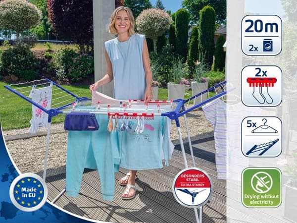 LEIFHEIT PEGASUS 200 mukava jalkojenkuivaaja - L 167 x S 66 x K 87 cm - 2 aaltolankaa
